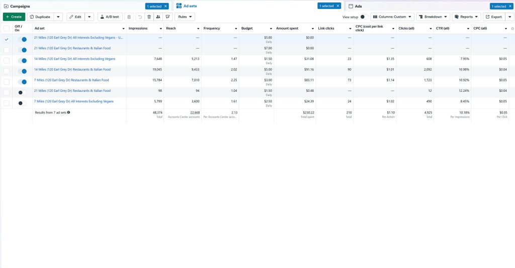 Screenshot showing the results of a social media ad campaign, illustrating metrics and performance data.