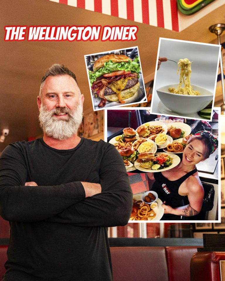 Photo collage of The Wellington Diner in Ottawa, Ontario showcasing classic comfort food and retro diner atmosphere.